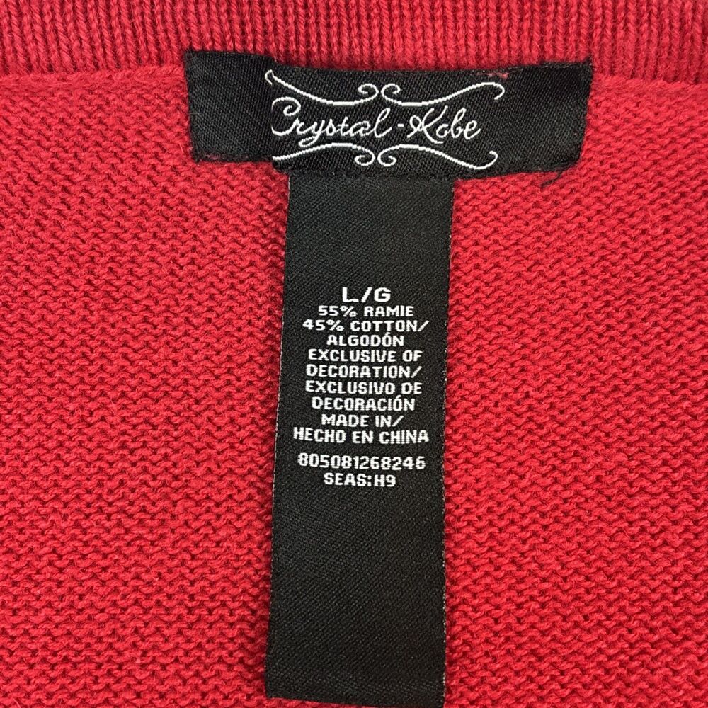 Crystal-Kobe Women's Red Holiday Festive Snowman Button Cardigan Sweater‎ Size L - Picture 4 of 5